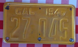 1947 Ca Motorcycle• Yellow License Plate•vintage