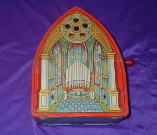 Vintage J Chein & Co.  Tin Litho Church Organ Toy - Made In Usa.  -