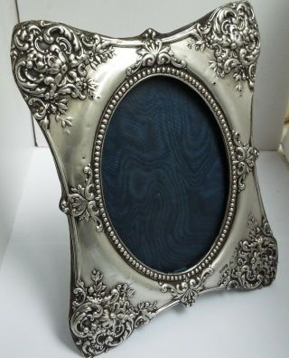 Lrge Decorative English Antique 1903 Solid Sterling Silver Photo Frame