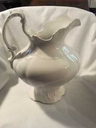 Antique White Porcelain Pitcher { Owen Minerva } White Marked “nina”