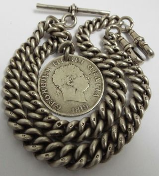 Fabulous V Heavy 112g English Antique 1917 Sterling Silver Double Albert Chain