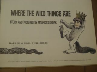 1963 WHERE THE WILD THINGS ARE,  FIRST EDITION,  SIGNED BY MAURICE SENDAK,  RARE 3