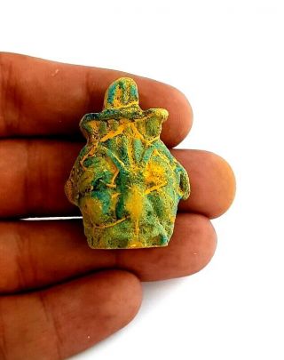 Very Rare Bes Amulet Ancient Egypt Faience Egyptian Roman Ca Nile God Blue Small