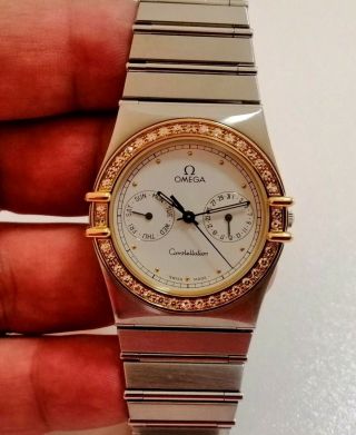 Rare OMEGA Constellation Mid - Size Men ' s Watch 18K Solid Gold Diamond Bezel WOW 2