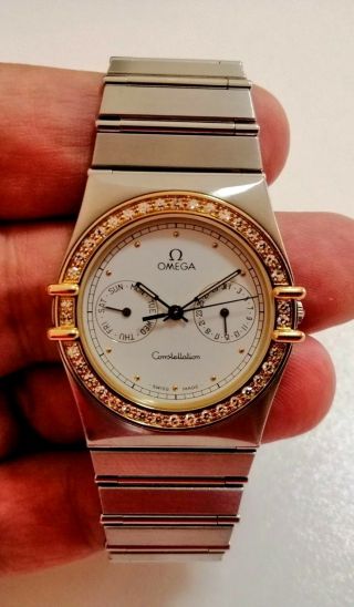 Rare OMEGA Constellation Mid - Size Men ' s Watch 18K Solid Gold Diamond Bezel WOW 3