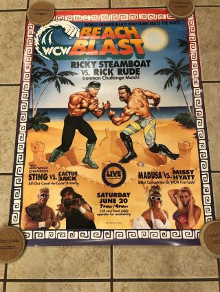 Vintage Wcw Beach Blast 1992 92 Poster Wwe Wwf Nwa Rare 32x24