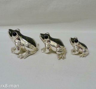 2010 Stunning Solid Sterling Silver & Enamel Saturno Set Of Three Frogs