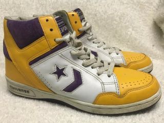 Converse Weapon Magic Johnson Lakers Purple Gold High Top Sneakers 10.  5 Vtg 1986