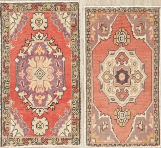 Set Of 2 Vintage Hand - Made Wool Oushak Turkish Oriental Kitchen Rug Wool 2 