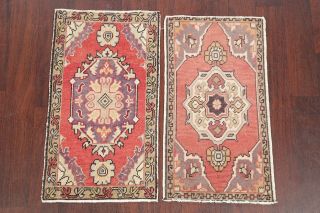 Set of 2 Vintage Hand - made Wool Oushak Turkish Oriental Kitchen Rug Wool 2 ' x 3 ' 2