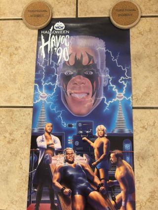VINTAGE WCW HALLOWEEN HAVOC 1990 90 POSTER WWE WWF NWA AWA RARE 32X12 2