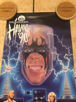VINTAGE WCW HALLOWEEN HAVOC 1990 90 POSTER WWE WWF NWA AWA RARE 32X12 4