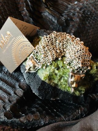 “unique Vintage Tabra Sterling Mesh Connector Bracelet With Bronze Jaguars ”