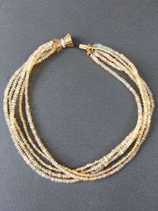 Vintage 14k Gold Diamond & Opal Gemstone Multi Strand Beaded Necklace 10