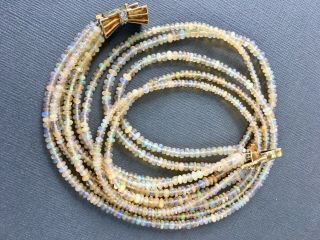 Vintage 14k Gold Diamond & Opal Gemstone Multi Strand Beaded Necklace 2
