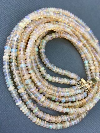 Vintage 14k Gold Diamond & Opal Gemstone Multi Strand Beaded Necklace 3