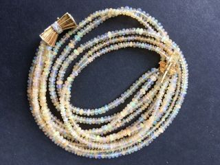 Vintage 14k Gold Diamond & Opal Gemstone Multi Strand Beaded Necklace 4