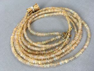 Vintage 14k Gold Diamond & Opal Gemstone Multi Strand Beaded Necklace 6