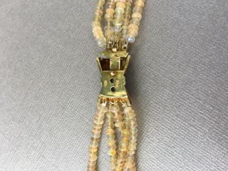 Vintage 14k Gold Diamond & Opal Gemstone Multi Strand Beaded Necklace 7