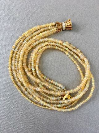 Vintage 14k Gold Diamond & Opal Gemstone Multi Strand Beaded Necklace 8
