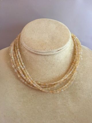 Vintage 14k Gold Diamond & Opal Gemstone Multi Strand Beaded Necklace 9
