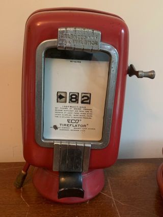 Vintage Eco Tireflator Air Meter Model 97 Red Chrome Wall Mount Gas Station Pump