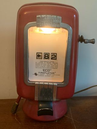 Vintage Eco Tireflator Air Meter Model 97 Red Chrome Wall Mount Gas Station Pump 2