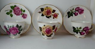 Three Royal Vale Bone China Tea Cups And Saucers With Roses Different Patterns