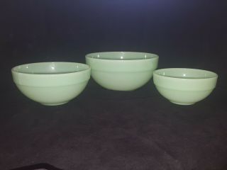 Rare Vintage Fire King Oven Ware Jadite Colonial 3 Piece Mixing Bowl Set