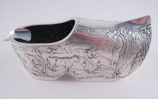 Dutch.  830 Silver Figural Shoe Cigar Ashtray Not Sterling Landscape Holland Cows