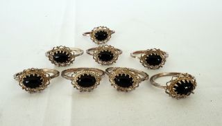Vintage Sterling Silver Black Onyx Napkin Rings Set Of 8