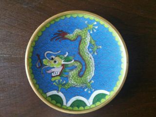 Vintage Chinese Dragon Cloisonné Plate/ Dish - 4 1/2 Inches Wide - Chinese
