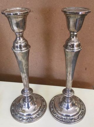 International Sterling Silver Weighted Candlesticks Wild Rose N246 10”