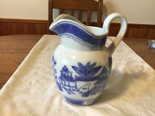 Vintage Water Pitcher Porcelain Blue And White Made In China 9” Tall
