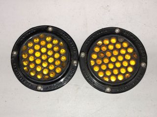 Pair Vintage Amber Glass Nobby Reflector Marble Vintage Old Truck Dodge Chevy