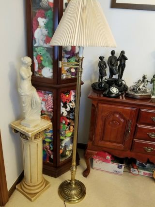 Vintage Stiffel Brass Swing Arm Floor Lamp Model 5680 & Stiffel Lamp Shade