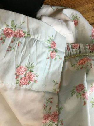 Vintage Heavy Cotton Lined Sun Blocking Green Pink Red Roses Drapes Shabby Chic 7