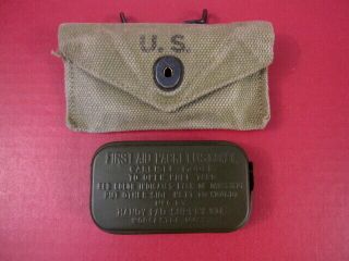Wwii Us Army/usmc M1924 Khaki First Aid Pouch & Carlisle Bandage 1942 - 3