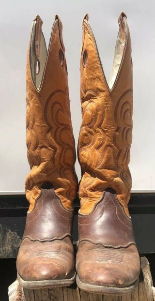 Mens Vintage 9 D Olathe Usa 7427 Cowboy Western Buckaroo 17” Tall Brown Boots