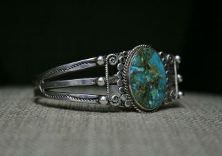 Vintage Harvey Era Navajo Sterling Silver Turquoise Cuff Bracelet 2