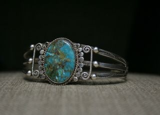 Vintage Harvey Era Navajo Sterling Silver Turquoise Cuff Bracelet 6
