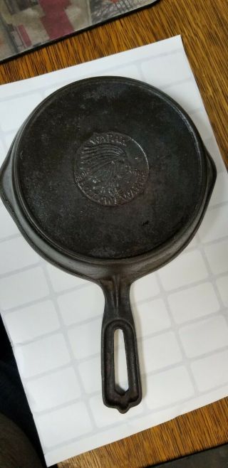 Vintage Wapak Hollow Ware Indian Head 3 Cast Iron Skillet Seasoned Shape