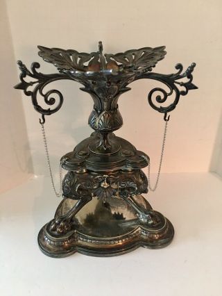 Antique Elkington Silver Plated Tall Stand With Chains,  Scroll,  Animal Feet