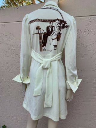 Vintage 70’s Mod Polyester Rare " Tea For Two " Art Deco Graphic Dress Nwt Sz S