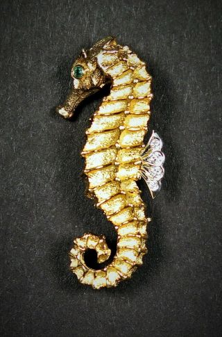 Tiffany & Co 18k Yellow Gold Diamond Emerald Seahorse Pin Brooch - Rare