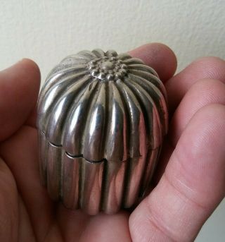 Vintage Sterling Silver Pill/jewelry Box/ring Box 1 3/4 " Unusual Flower Design