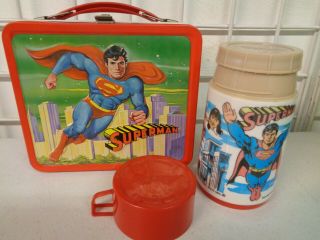 Vintage 1978 Aladdin Superman Movie Metal Lunchbox Complete W/ Thermos