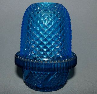 S.  Clarke Glass Fairy Pyramid Fairy Lamp Blue Diamond Pattern Vintage