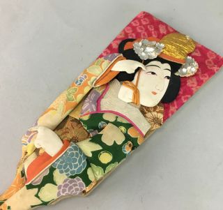 Japanese Decorative Wooden Geisha Paddle Vtg Hagoita Kimono J589