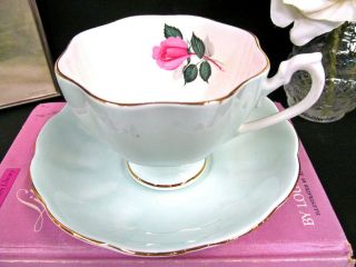 QUEEN ANNE TEA CUP AND SAUCER BABY BLUE TEACUP PINK ROSE PATTERN 3